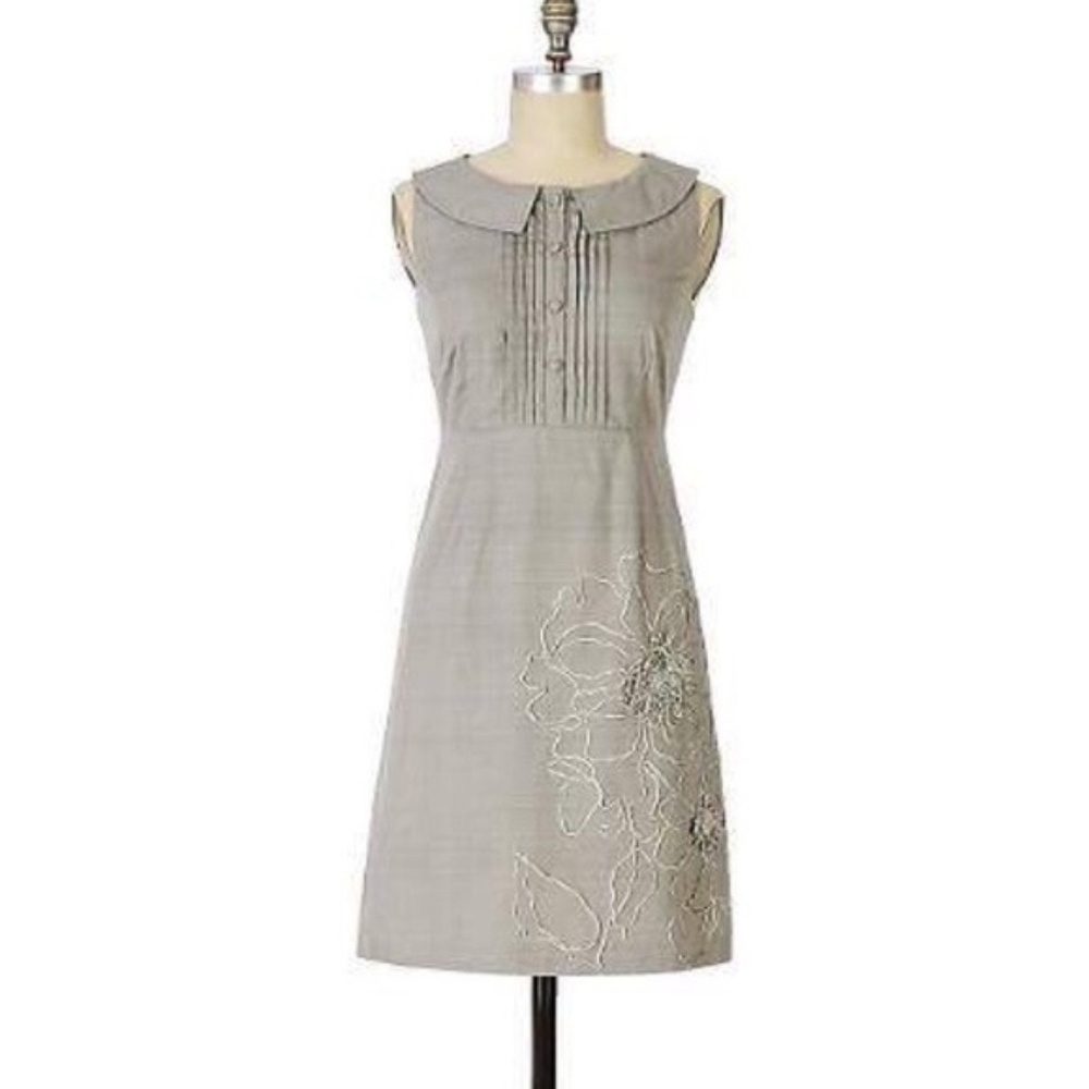 Anthropologie Gray Pleated Sheath Dress